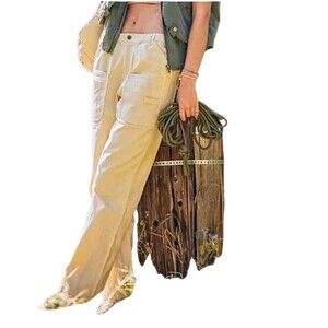 FREE PEOPLE MOVEMENT "VOYAGE" Sz M Cargo Style Tan Athleisure Casual Boho Pants